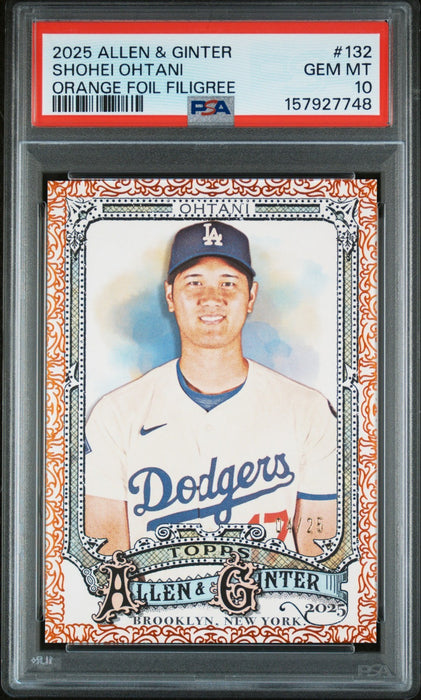 2025 Topps Allen & Ginter Shohei Ohtani #132 Orange Foil Filigree /25 SSP PSA 10