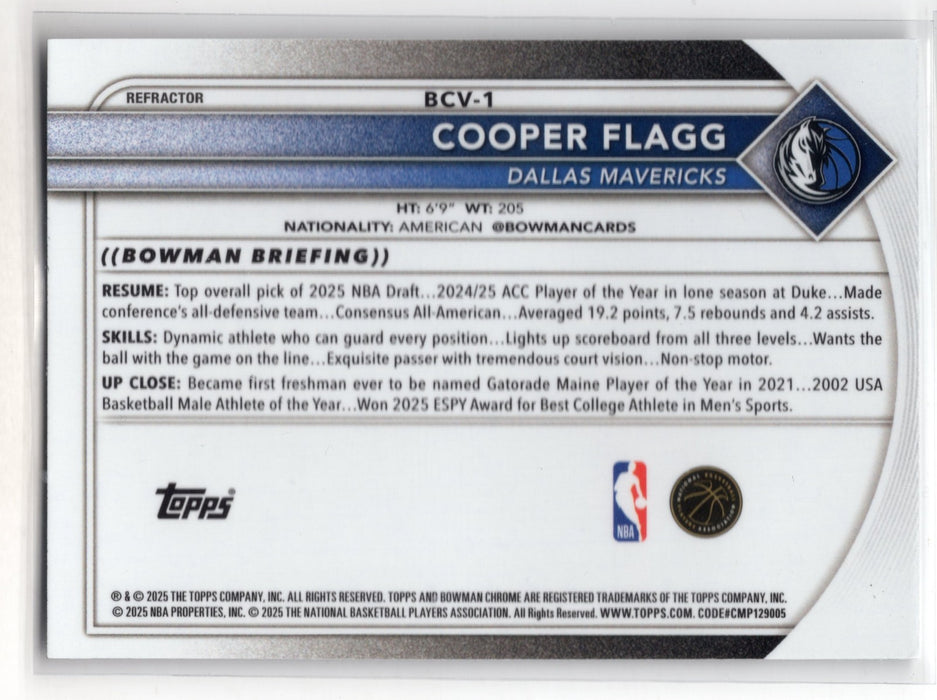 2025 Bowman Chrome Cooper Flagg #BCV-1 RC Rookie Refractor /499