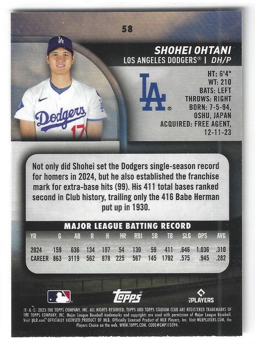 2025 Topps Stadium Club Shohei Ohtani #58 Gold Members Only SP