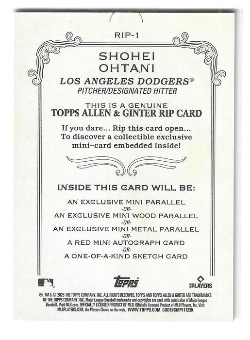 2025 Topps Allen & Ginter Shohei Ohtani #RIP-1 Rip Card /199 SP