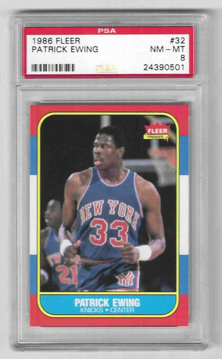 1986 Fleer Patrick Ewing #32 RC Rookie PSA 8