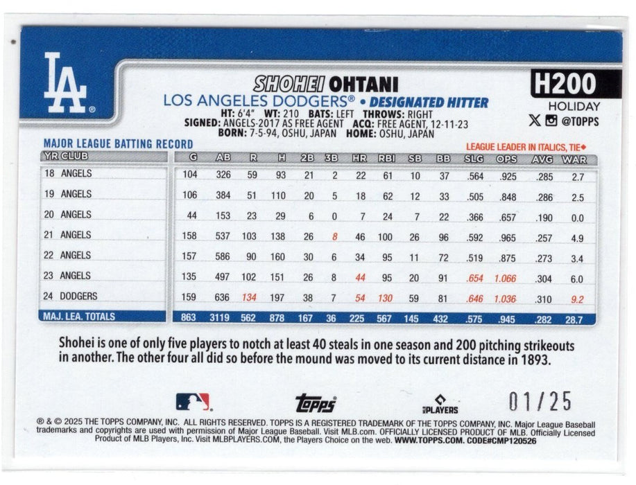 2025 Topps Holiday Shohei Ohtani December 25th #H200 /25