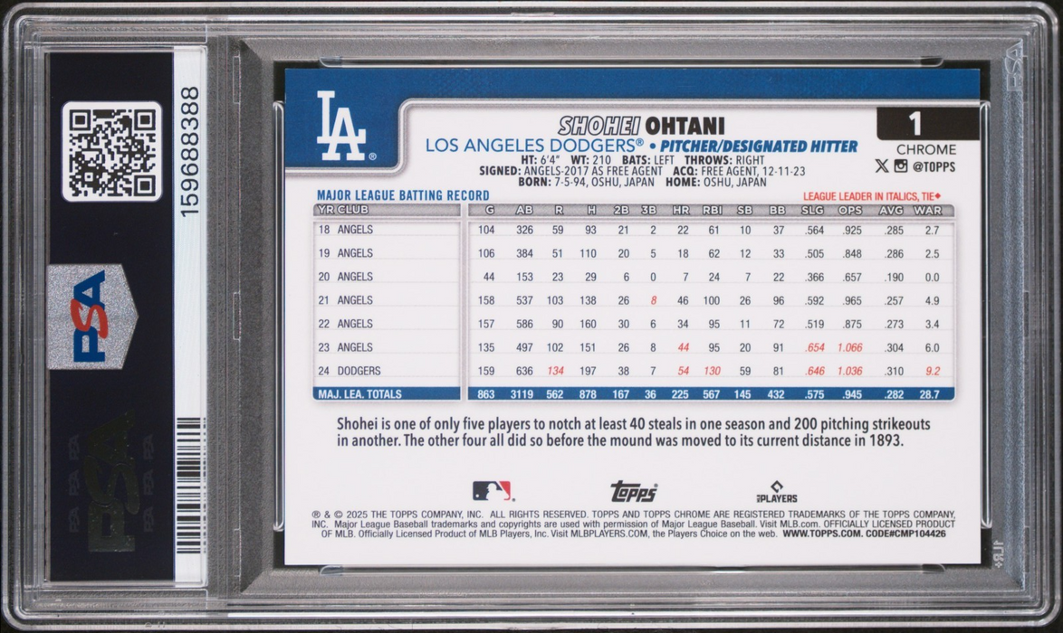 2025 Topps Chrome Shohei Ohtani #1 Purple Refractor /250 PSA 10