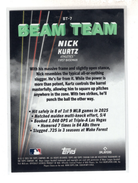 2025 Topps Stadium Club Nick Kurtz #BT-7 Beam Team RC Rookie CASE HIT SSP
