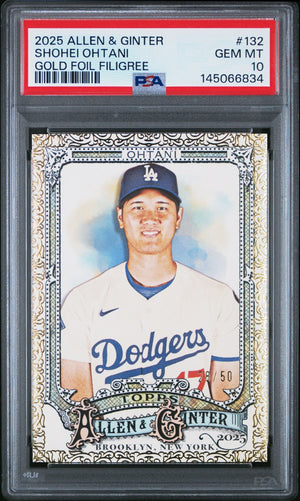 2025 Topps Allen & Ginter Shohei Ohtani #132 Gold Foil Filigree /50 PSA 10