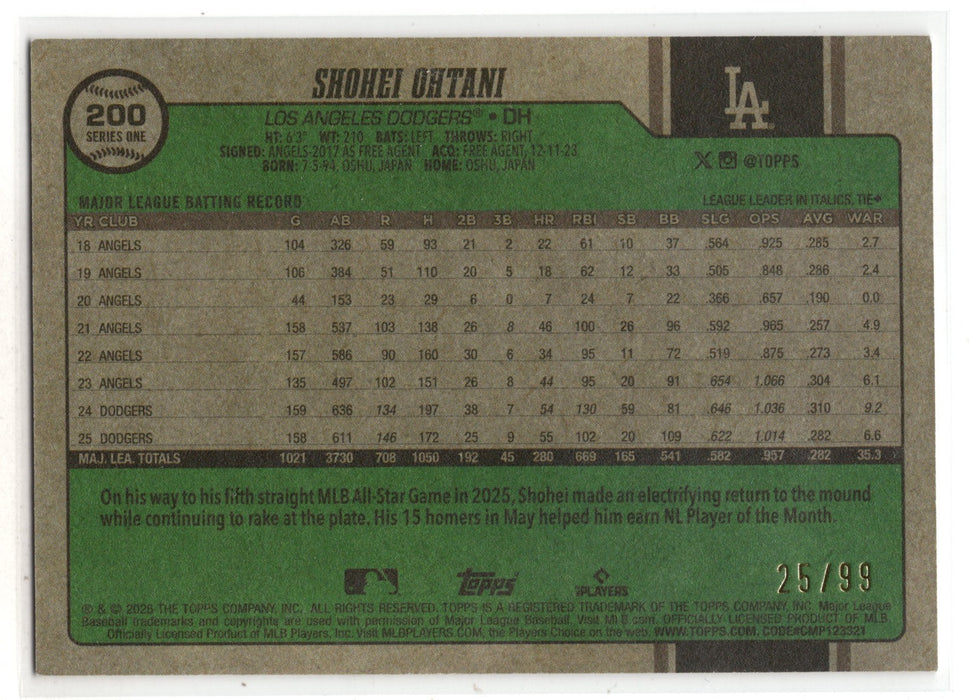 2026 Topps Series One Shohei Ohtani #200 Vintage Stock Green Variation /99 SP A