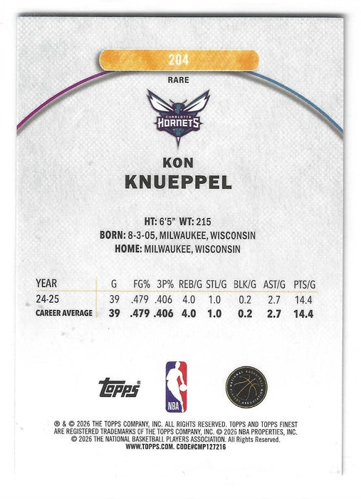 2025-26 Topps Finest Kon Knueppel #204 Rare Variation Purple X-Fractor RC /75 SP