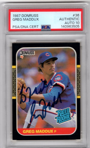 1987 Donruss Greg Maddux #36 Rated Rookie RC Auto PSA/DNA 10
