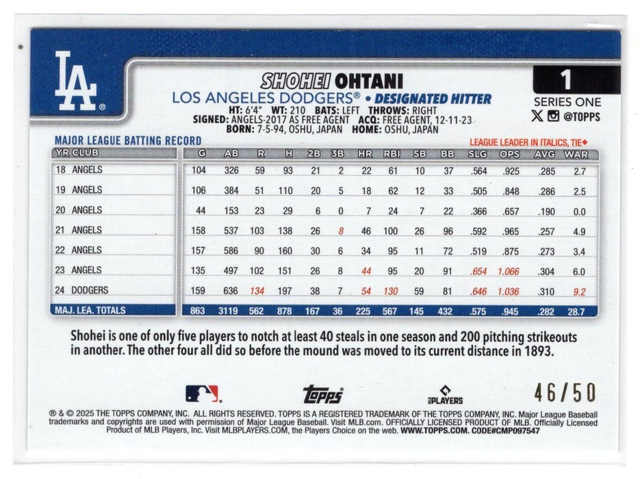 2025 Topps Series 1 Shohei Ohtani #1 Flowers /50