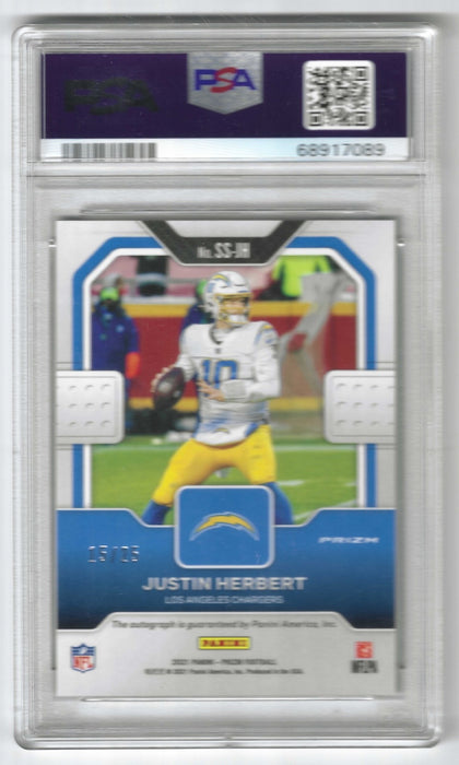 2021 Panini Prizm Justin Herbert #SS-JH Sensational Navy Camo Auto /25 SSP PSA 9