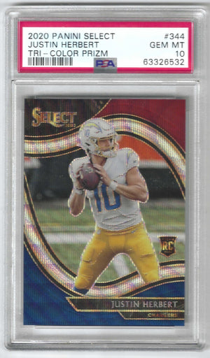 2020 Select Justin Herbert #344 Field Level Tri-Color Prizm RC Rookie /75 PSA 10