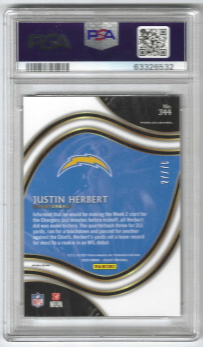 2020 Select Justin Herbert #344 Field Level Tri-Color Prizm RC Rookie /75 PSA 10