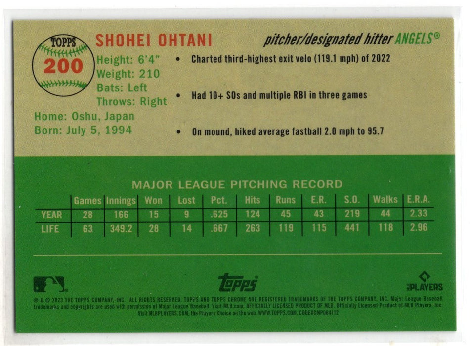 2023 Topps Chrome Platinum Shohei Ohtani #200 Gold Refractor /50 SSP