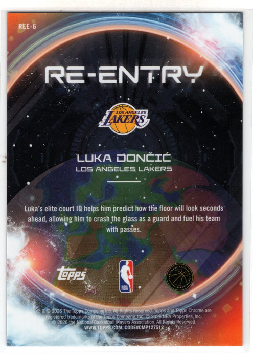 2025-26 Topps Cosmic Chrome Luka Doncic Re-Entry Orange Galactic Refractor /25