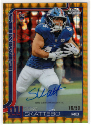 2025 Topps Chrome Cam Skattebo #RA-CS Gold Geometric Refractor Rookie Auto RC /50 SSP