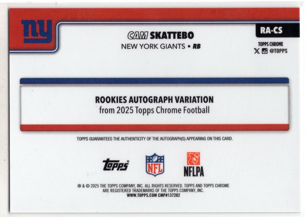 2025 Topps Chrome Cam Skattebo #RA-CS Gold Geometric Refractor Rookie Auto RC /50 SSP