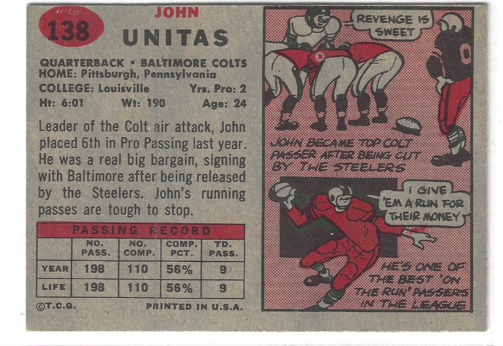 1957 Topps John Unitas #138 RC Rookie