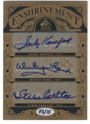 2012 Upper Deck SP Signature Edition Sandy Koufax Whitey Ford Steve Carlton Triple Auto /15 SSP