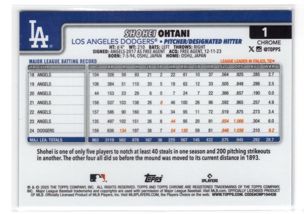 2025 Topps Chrome Shohei Ohtani #1 Purple Logofractor /250