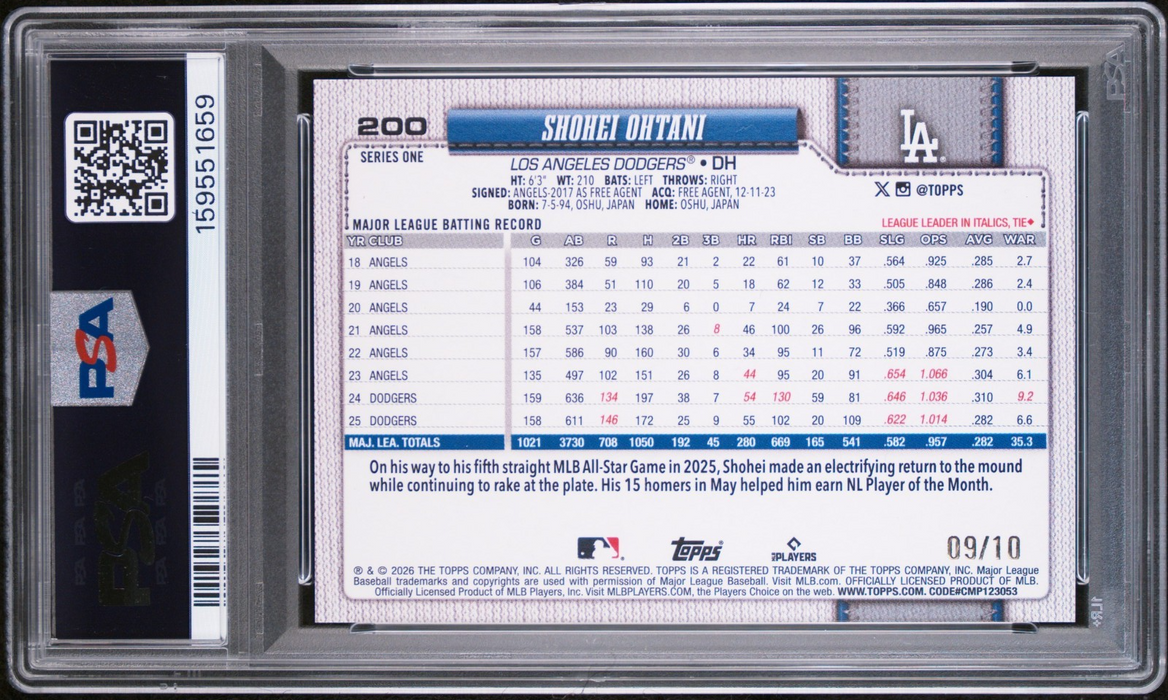 2026 Topps Shohei Ohtani #200 Black Holo Foil /10 PSA 9 SSP