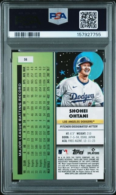 2025 Topps Cosmic Chrome Shohei Ohtani #56 Blue Moon Refractor /99 SP PSA 9
