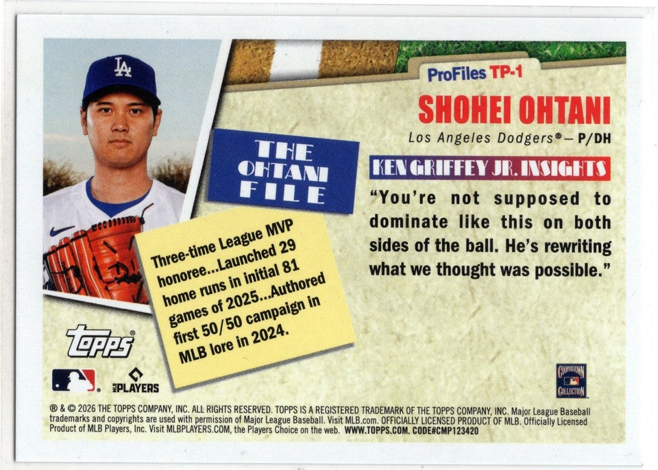 2026 Topps Series 1 Shohei Ohtani #TP-1 Gold Profiles by Ken Griffey Jr. /50