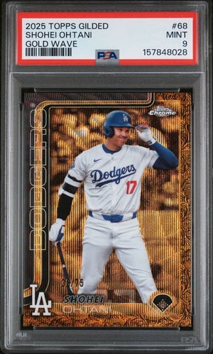2025 Topps Gilded Shohei Ohtani #68 Gold Wave Refractor /75 SP PSA 9
