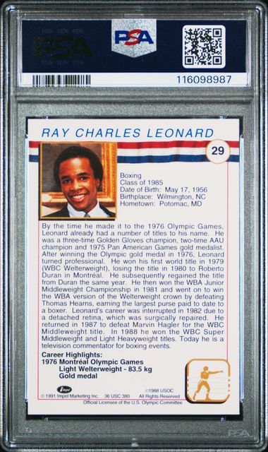 1991 Impel US Olympic Sugar Ray Leonard #29 Hall of Fame PSA 10 GEM MINT